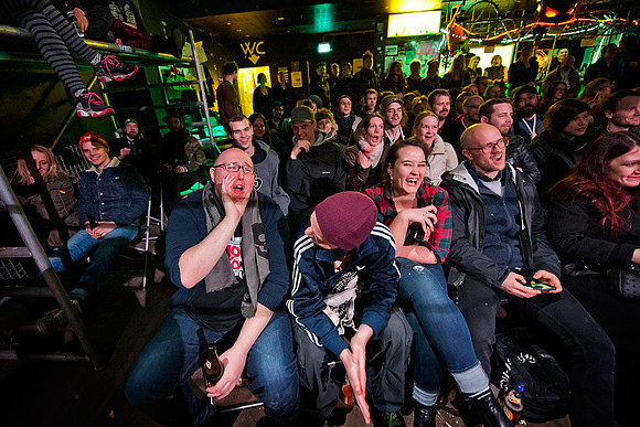 Wrestling fans gathered at Ungdomshuset, Copenhagen...