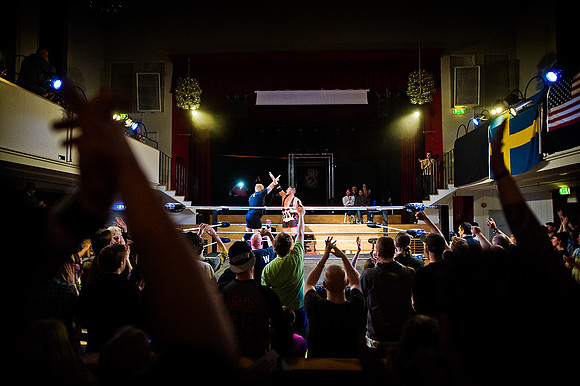 Harley Rage and Colt Cabana cheered by the audience