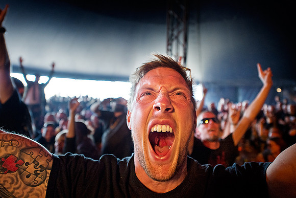 Heavy metal fans enjoying wrestling at Copenhell...