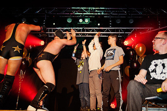 The comedy wrestlers Los Classicos are popular, especially among the youngest fans